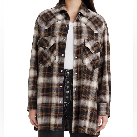 New Levi's Dylan Oversized Western Snap Buttons Flannel Shirt Plaid - Picture 11 of 11